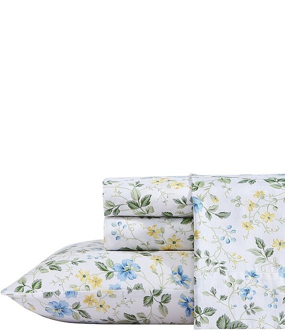 Laura Ashley Meadow Floral Cotton Blue Duvet Cover Set - King