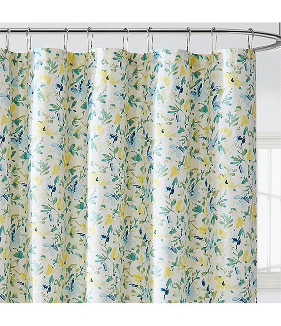 Color:Sun Blue - Image 1 - Nora Floral Watercolor Shower Curtain