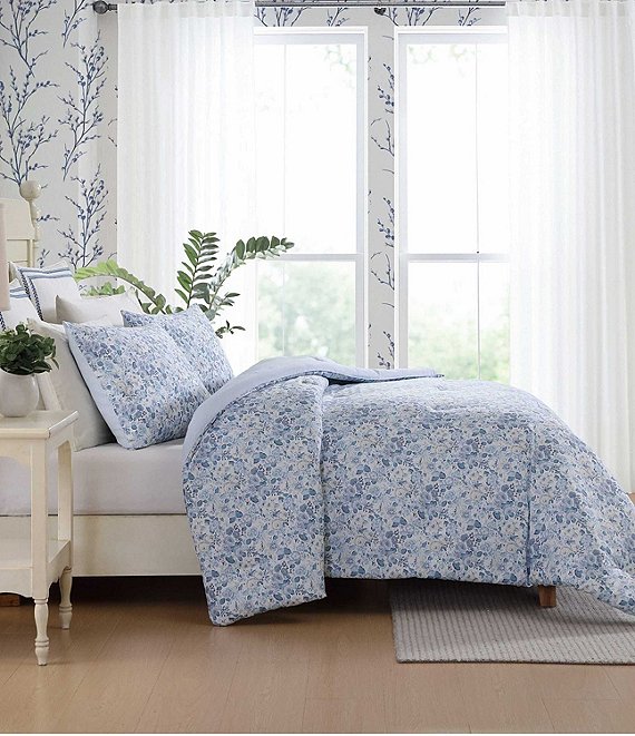Laura Ashley Quartet Cotton Blend Cashmere Blue Reversible Comforter Mini Set