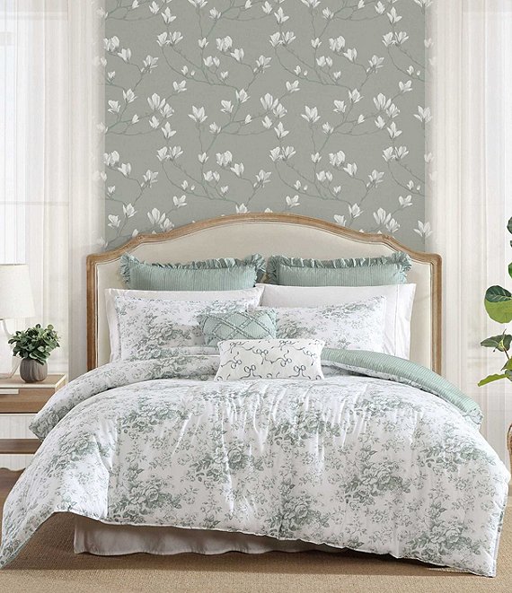Laura Ashley Toile Delight Cotton Floral Reversible Bonus Comforter Set