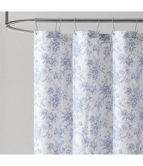 Color:Sky Dust Blue - Image 1 - Walled Garden Floral Toile Shower Curtain