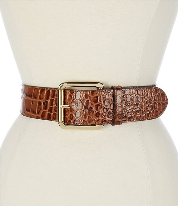 Lauren Ralph Lauren 2#double; Wide Crocodile-Embossed Leather Belt