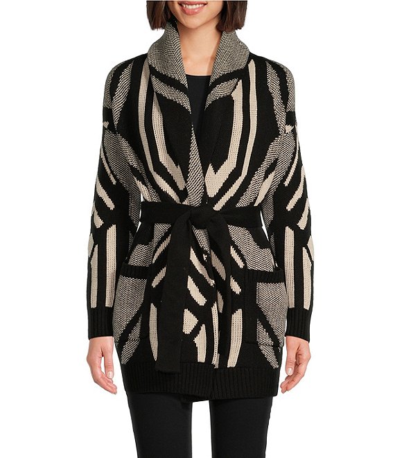 Snap Front Abstract Print Long Sleeve Cardigans Snap Front Abstract Print Long Sleeve Cardigans