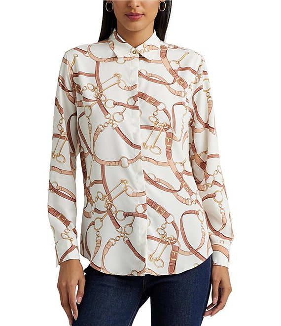 Lauren Ralph Lauren Belting Print Point Collar Long Sleeve Shirt