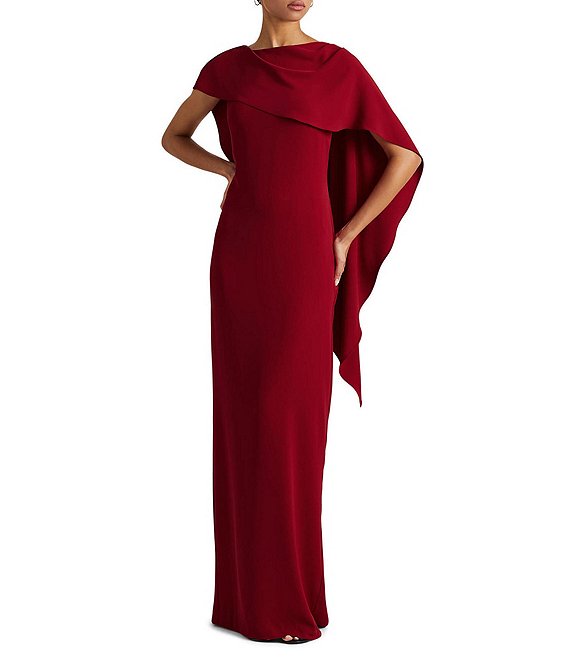 Ralph Lauren Lauren Georgette-cape Jersey Gown In Lighthouse Navy, ModeSens