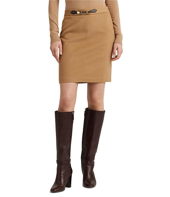 Lauren Ralph Lauren Buckle Trim Wool Blend Pencil Skirt | Dillard's