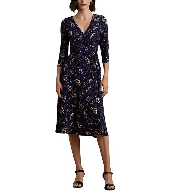 Ralph Lauren Long sleeve store V-neck Dress 10 Floral