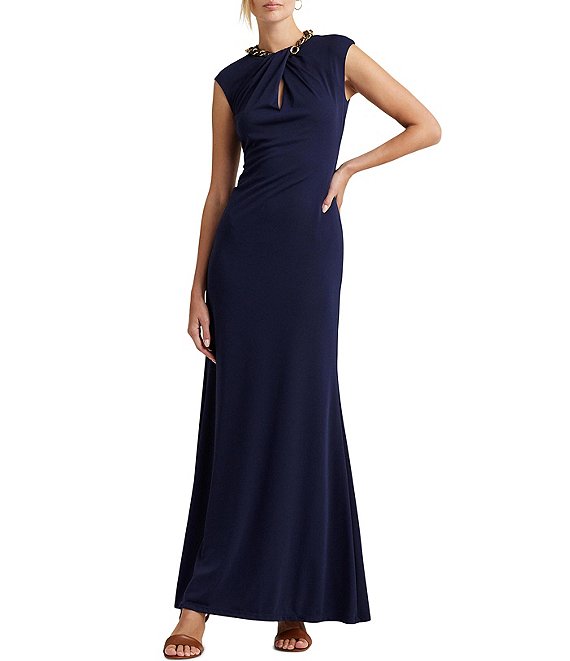 Lauren Ralph Lauren Chain Trim Round Neck Cap Sleeve Dress | Dillard's