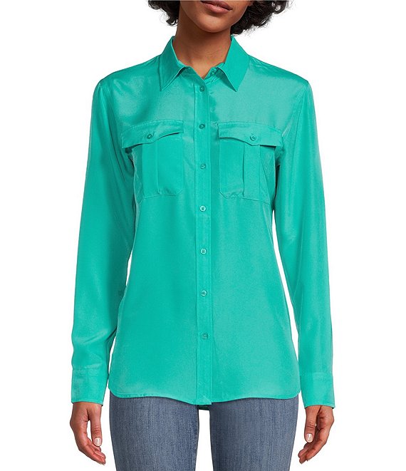 Lauren Ralph Lauren Collared Long Sleeve Flap Pocket Shirt | Dillard's