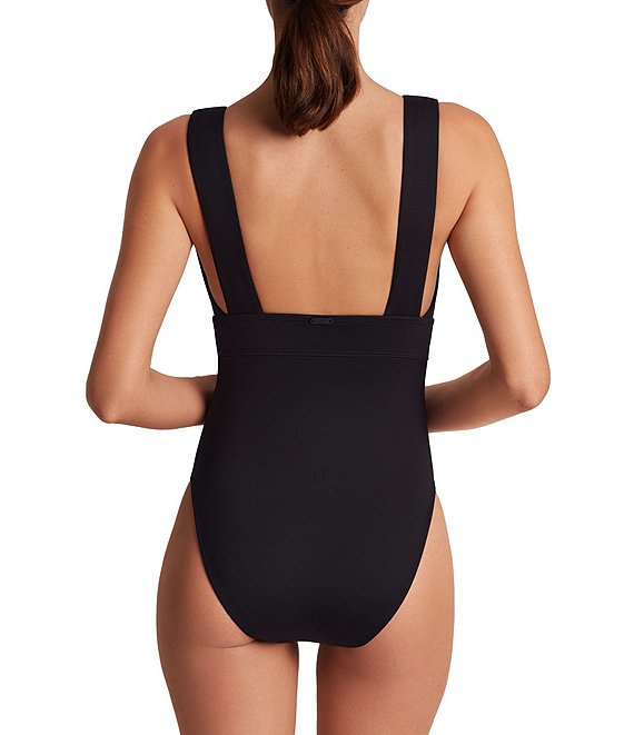 Lauren Ralph Lauren Core Solid Modern Plunge One Piece Swimsuit