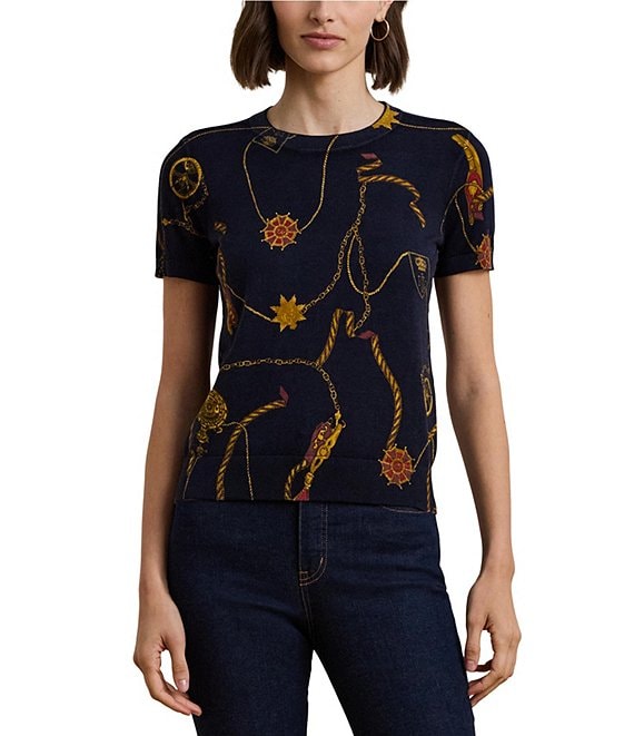 Ralph Lauren Zip Sweater Black Cable Knit Gold Embroidery