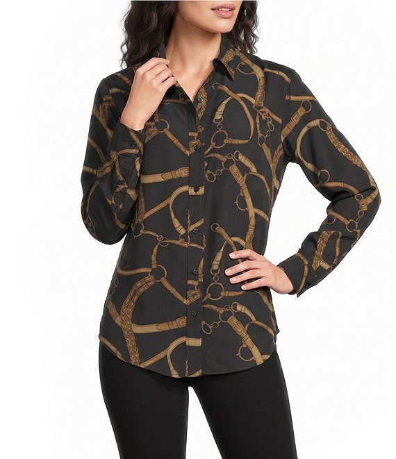 Lauren Ralph Lauren Crepe Belting Print Point Collar Long Sleeve Coordinating Shirt
