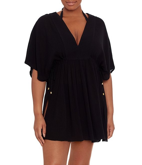 Color:Black - Image 1 - Crinkled Tunic Cover-Up