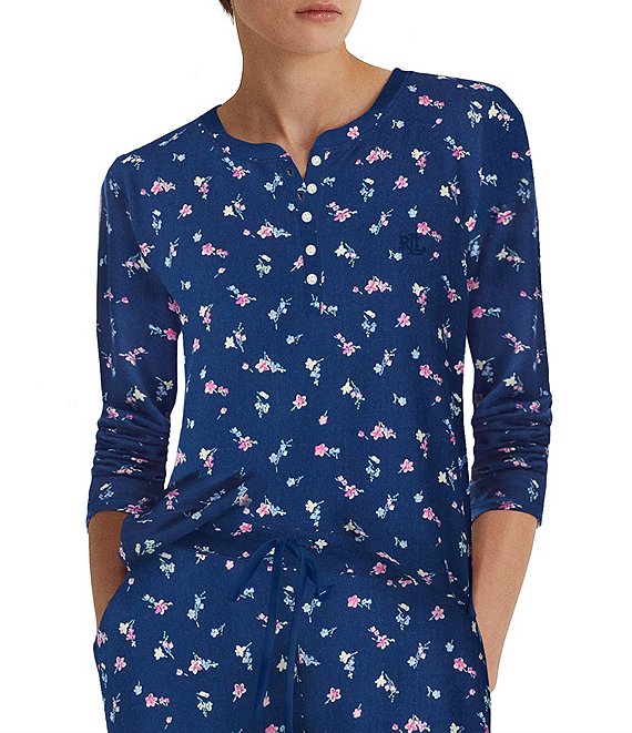 Lauren Ralph Lauren Ditsy Floral Long Sleeve Henley Neck Top & Jogger Pajama Set