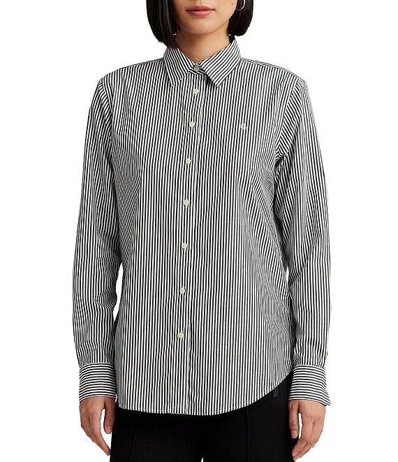 Lauren Ralph Lauren Women's Striped Easy Care Cotton Shirt, Small