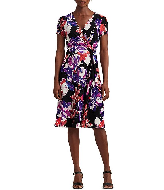 Lauren Ralph Lauren Floral Stretch Jersey Surplice V-Neckline Short ...