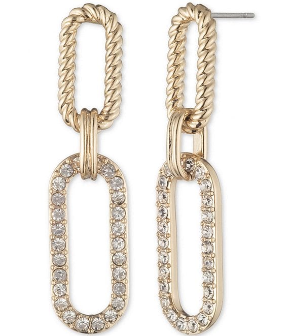 Lauren Ralph Lauren Gold Tone Crystal Pave Twisted Rope Link Drop Earrings