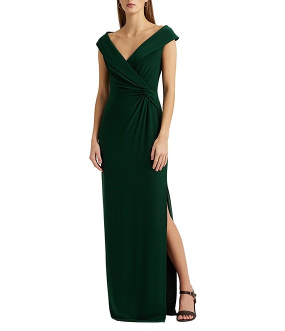 Lauren Ralph Lauren | Dresses | Black Lauren Ralph Lauren Saran Crepe  Offtheshoulder Front Twist Gown | Poshmark