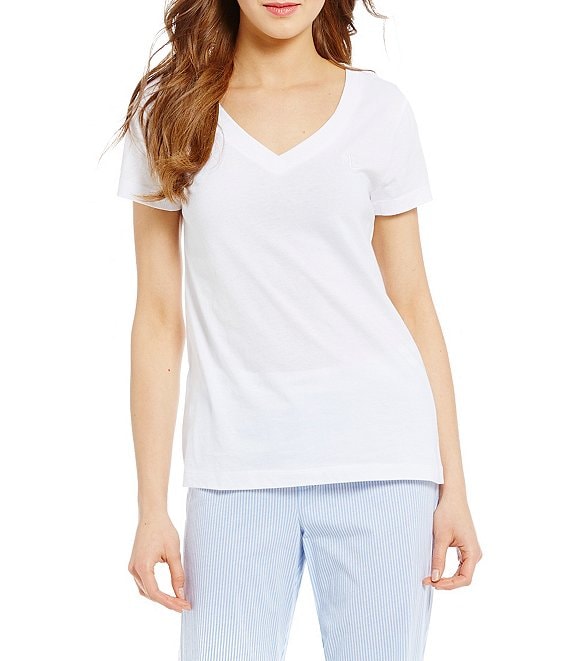 Color:White - Image 1 - Jersey V-Neck Short Sleeve Sleep Top