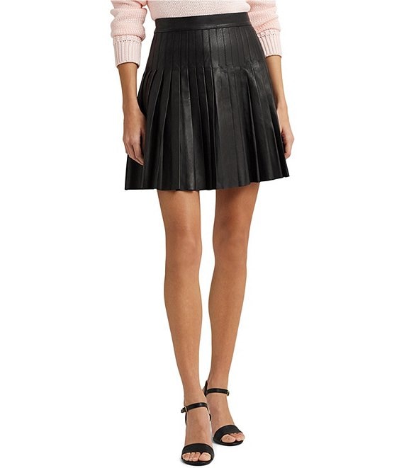 Lauren Ralph Lauren Jilmatt Pleated Leather A-Line Mini Skirt | Dillard's