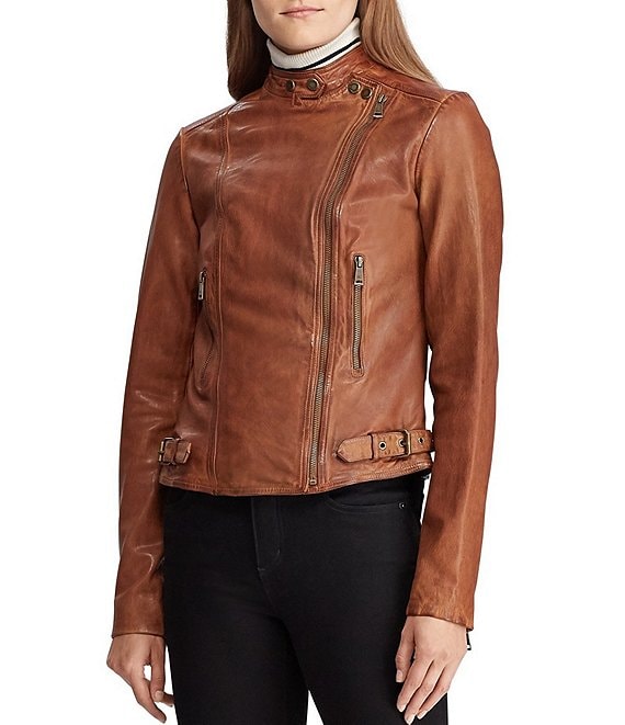 Lauren Ralph Lauren Lambskin Leather Biker Jacket