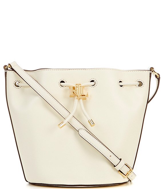 Color:Cream - Image 1 - Leather Medium Andie Drawstring Crossbody Bucket Bag