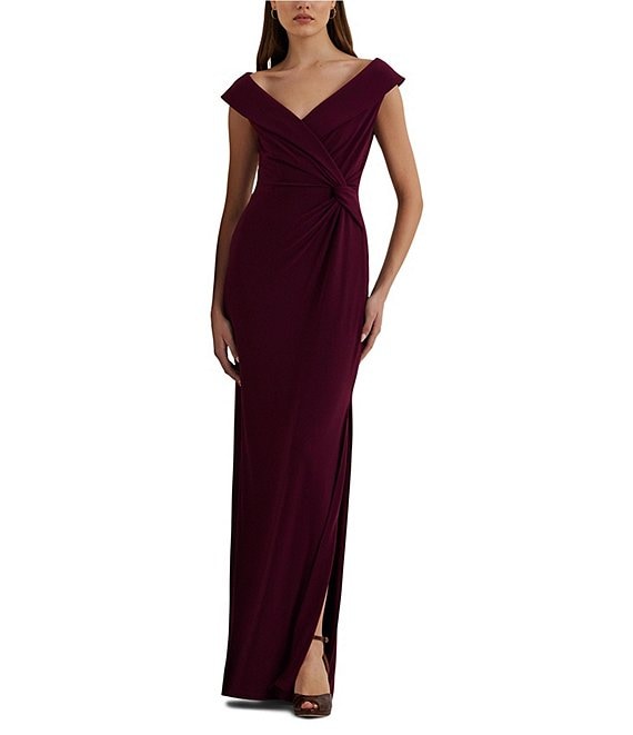 Lauren Ralph Lauren Leonidas V Neck Cap Sleeve Twist Front Gown Dillard s