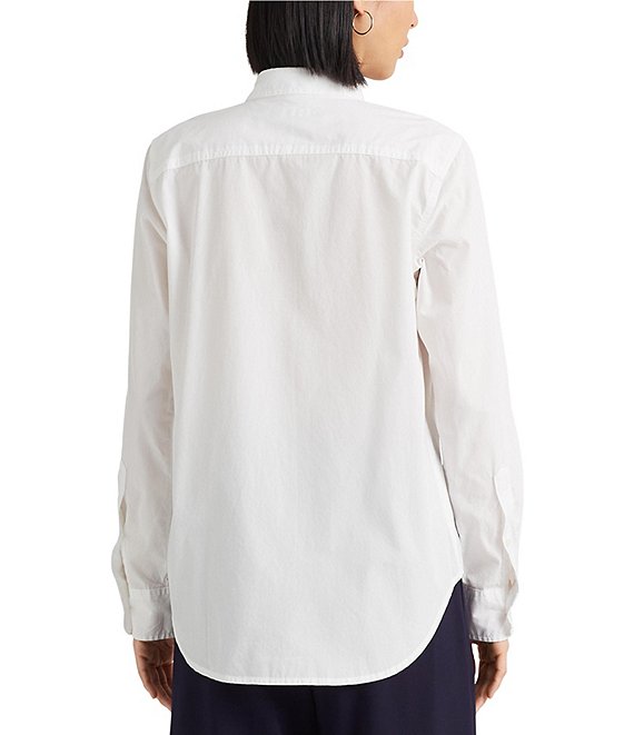 トップス LAUREN RALPH LAUREN cotton shirt white Lauren Ralph Lauren Long Roll-Tab Sleeve Button Front Cotton Shirt