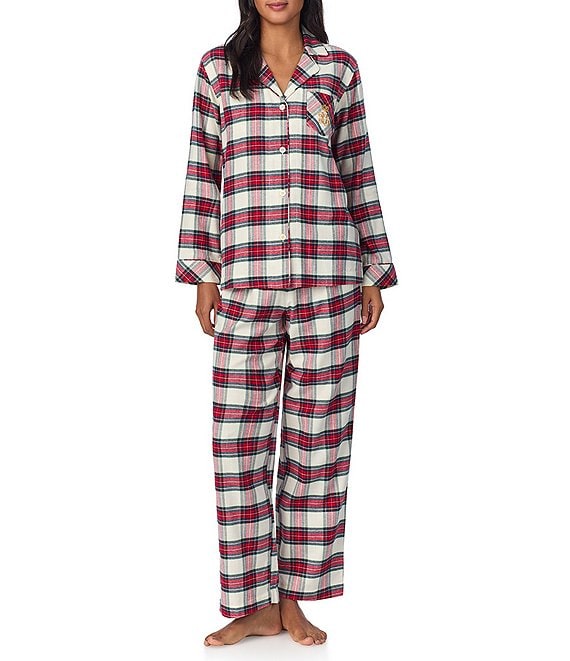 Lauren Ralph Lauren Long Sleeve Notch Collar Brushed Twill Plaid Holiday Pajama Set Dillard s