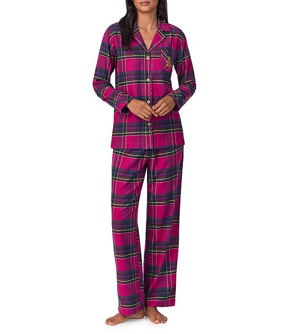 Lauren Ralph Lauren Long Sleeve Notch Collar Brushed Twill Plaid Holiday Pajama Set Dillard s