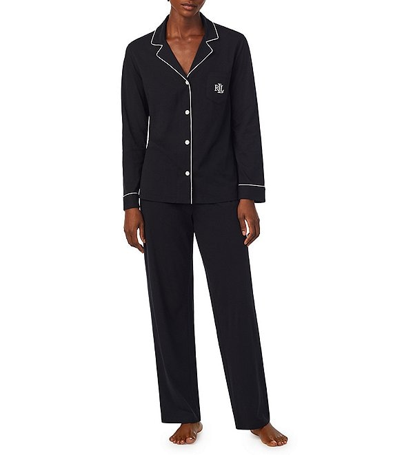 Lauren Ralph Lauren Long Sleeve Notch Collar Knit Long Pajama Set ...