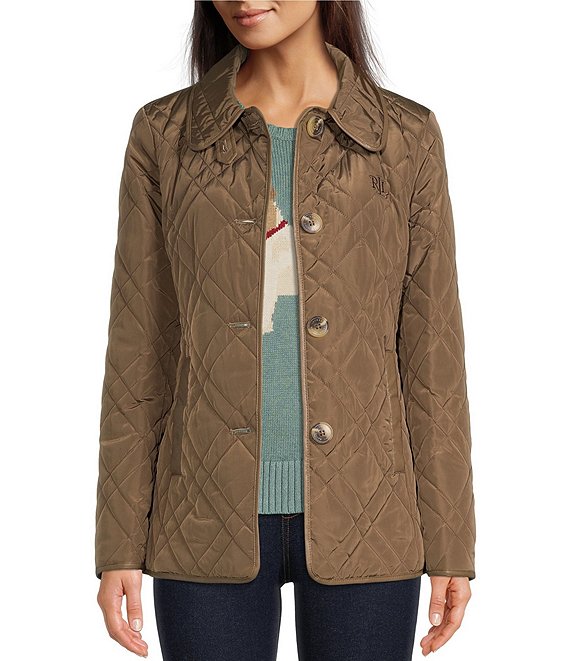 Color:Truffle - Image 1 - Long Sleeve Single Breasted Water Resistant Quilted Barn Coat