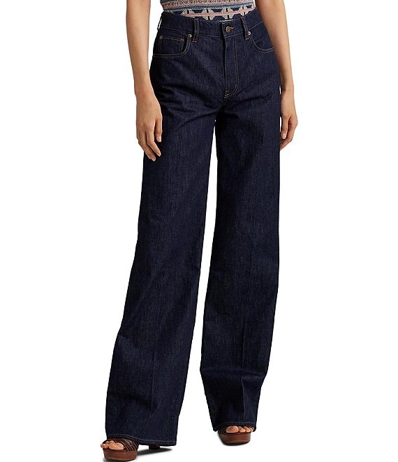 Lauren Ralph Lauren Petite Size Cotton Mid Rise Full Length Wide Leg ...