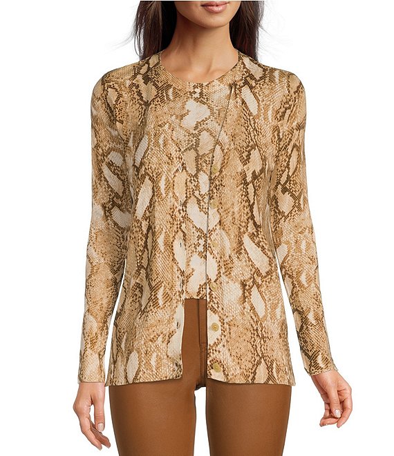 Lauren Ralph Lauren Petite Size Snake Print Long Sleeve Open Front