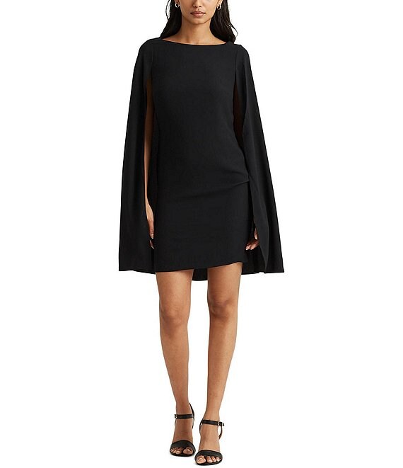 Lauren Ralph Lauren Petra Georgette Boat Neck Cape Shift Dress Dillard s