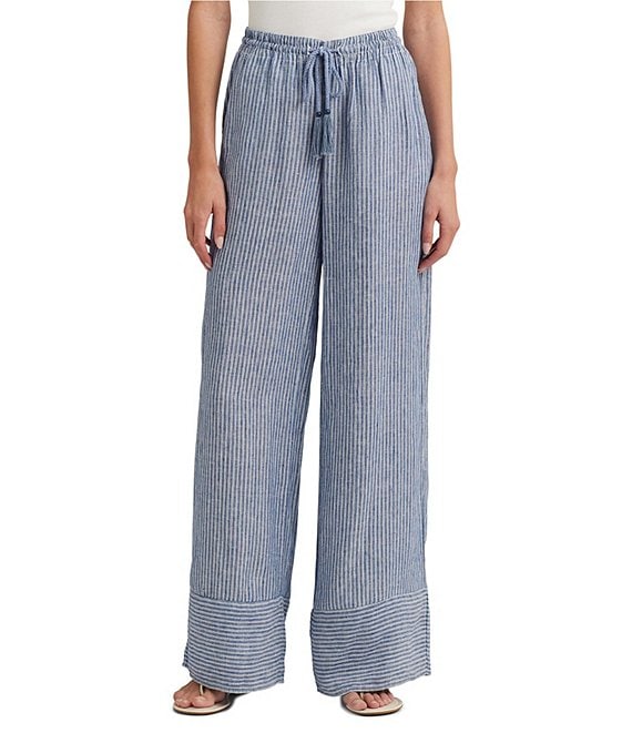 Lauren Ralph Lauren Pinstripe Linen Wide Leg Pant | Dillard's