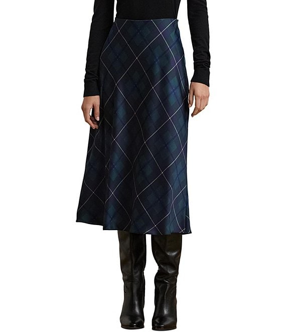 Lauren Ralph Lauren Plaid Motif Satin Charmeuse A Line Midi Skirt Dillard s