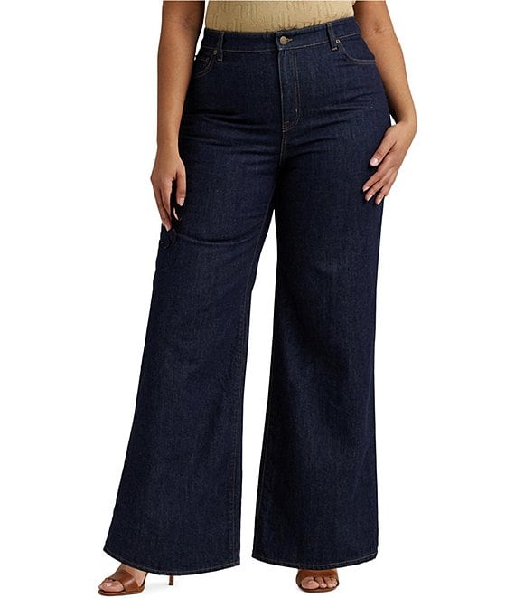 Lauren Ralph Lauren Plus Size Cotton Mid Rise Full Length Wide Leg ...