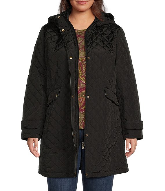 Lauren Ralph Lauren Plus Size Quilt Hooded Long Sleeve Coat