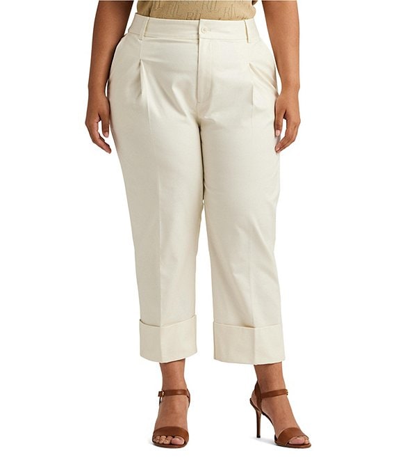 Lauren Ralph Lauren Plus-Size Double-Faced Stretch Cotton Ankle Pants - Mascarpone Cream - Size 14W