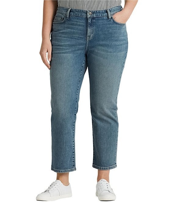 Lauren Ralph Lauren Plus Size Mid-Rise Straight Leg Ankle Jeans | Dillard's