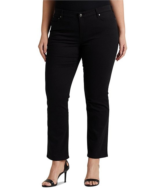 Color:Polo Black - Image 1 - Plus Size Mid Rise Straight Leg Jeans