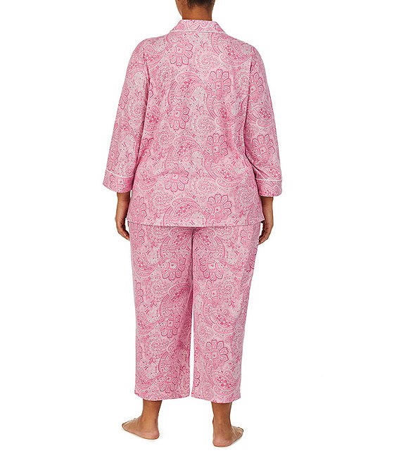 Lauren Ralph Lauren Plus Size Paisley Print Notch Collar 3/4
