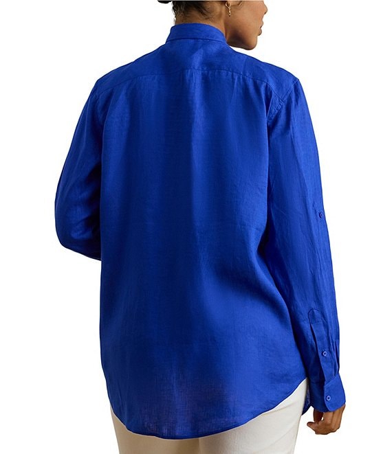 Lauren Ralph Lauren Plus Size Point Collar Long Roll-tab Sleeve