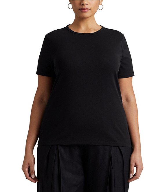 Lauren Ralph Lauren Plus Size Crew Neck Short Sleeve Stretch Cotton T-Shirt  | Dillard's