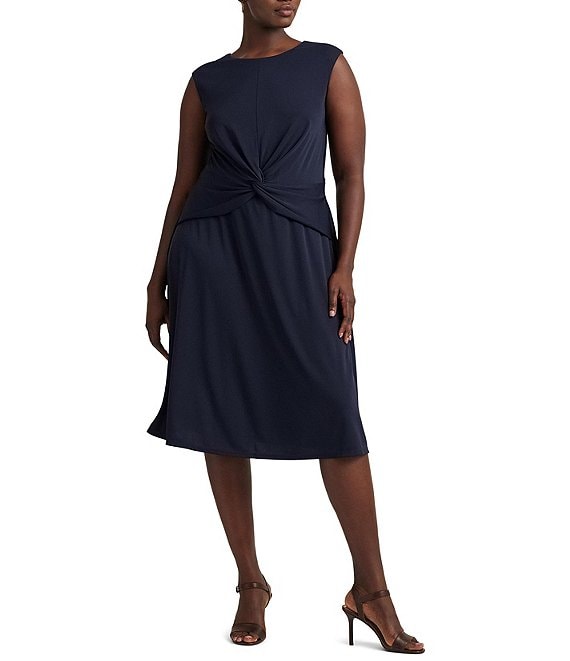 Lauren Ralph Lauren Plus Size Sleeveless Crew Neck Twist Front Midi Sheath Dress Dillard s