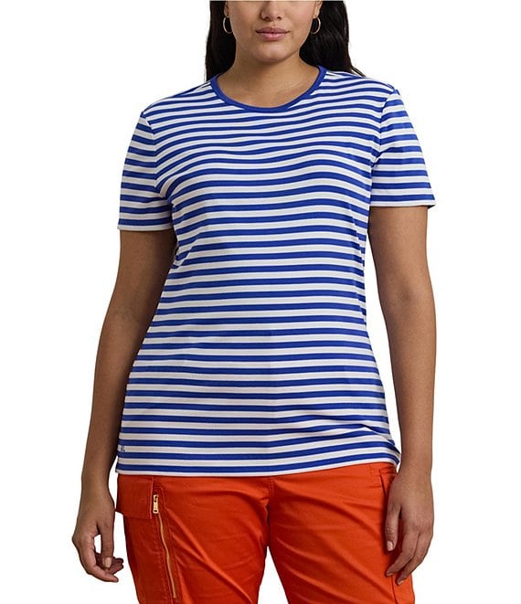 Lauren Ralph Lauren Plus Size Stripe Ribbed Crew Neck Short
