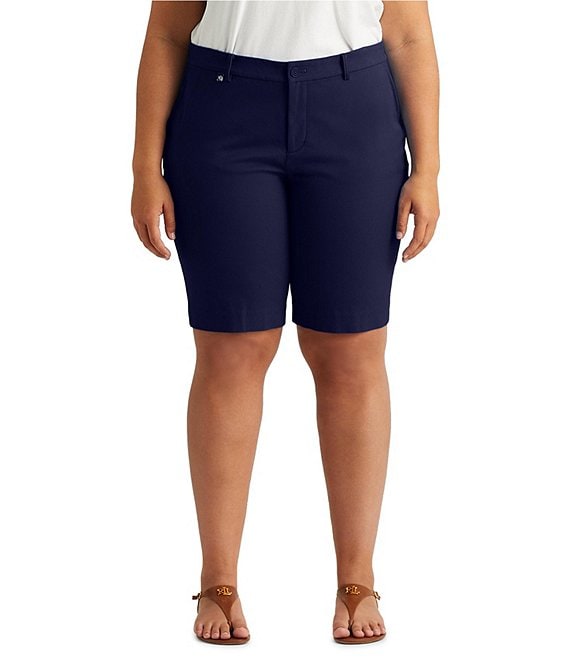 Color:Lauren Navy - Image 1 - Plus Size Stretch Cotton Twill Shorts