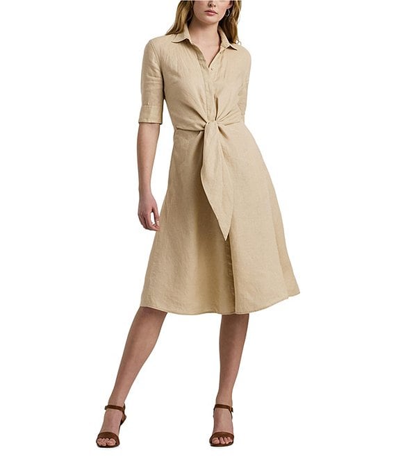 Lauren Ralph Lauren Point Collar Elbow Sleeve Fit and Flare Dress |  Dillard's