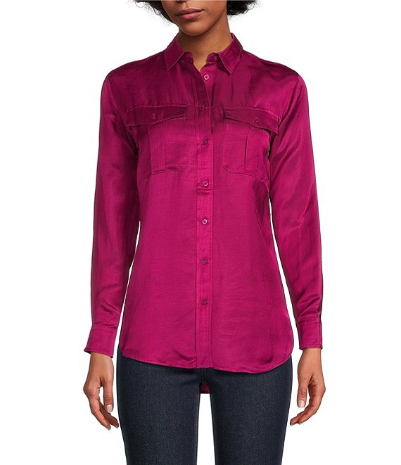 Lauren Ralph Lauren Point Collar Long Sleeve Button Front Shirt | Dillard's